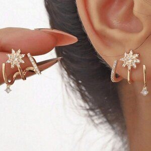 Gold tone Star Rhinestone Ear Cuff Earrings